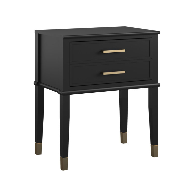 Black Wood End Table with Faux-Dual Drawer Storage