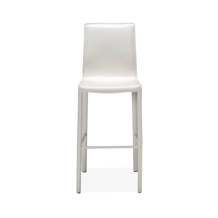 White Leather Counter Stool with Metal Frame