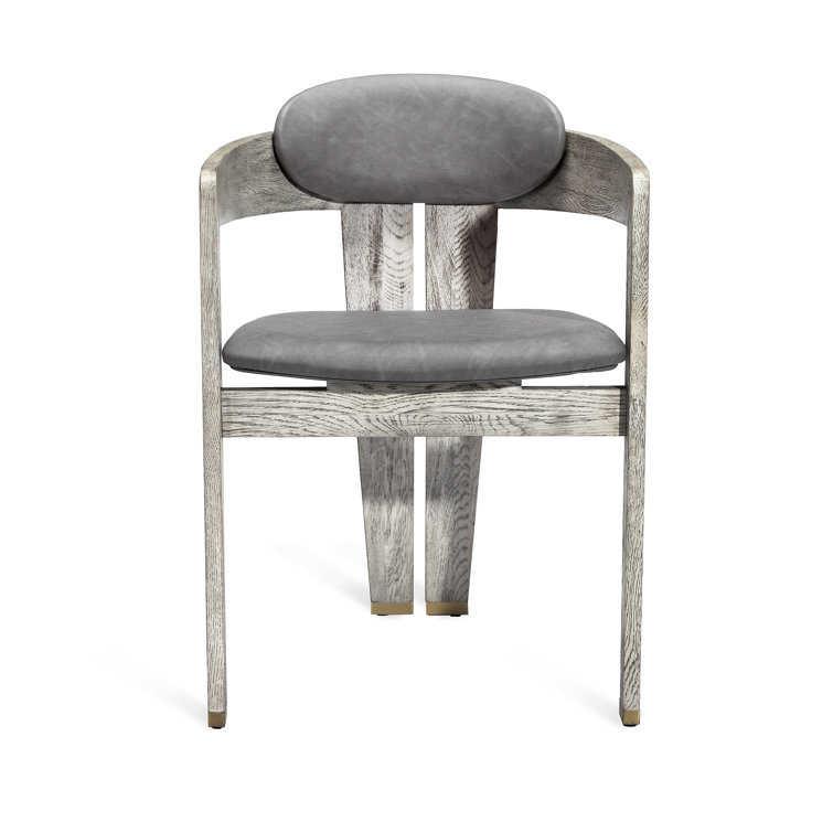 Light Grey Faux Leather Upholstered Arm Chair with Wood Frame