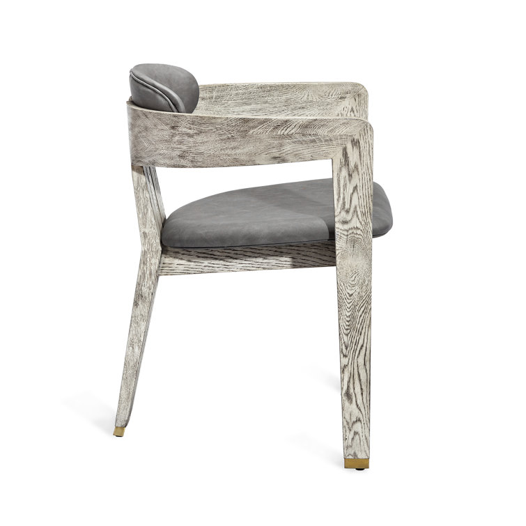Light Grey Faux Leather Upholstered Arm Chair with Wood Frame