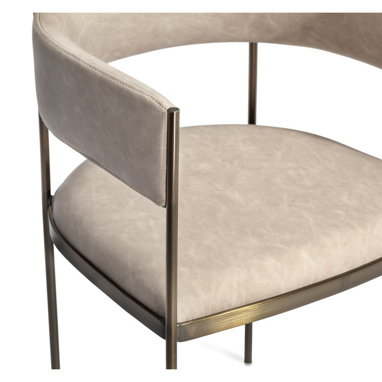 Ryland Distressed Taupe Faux Leather Armchair with Antique Bronze Frame