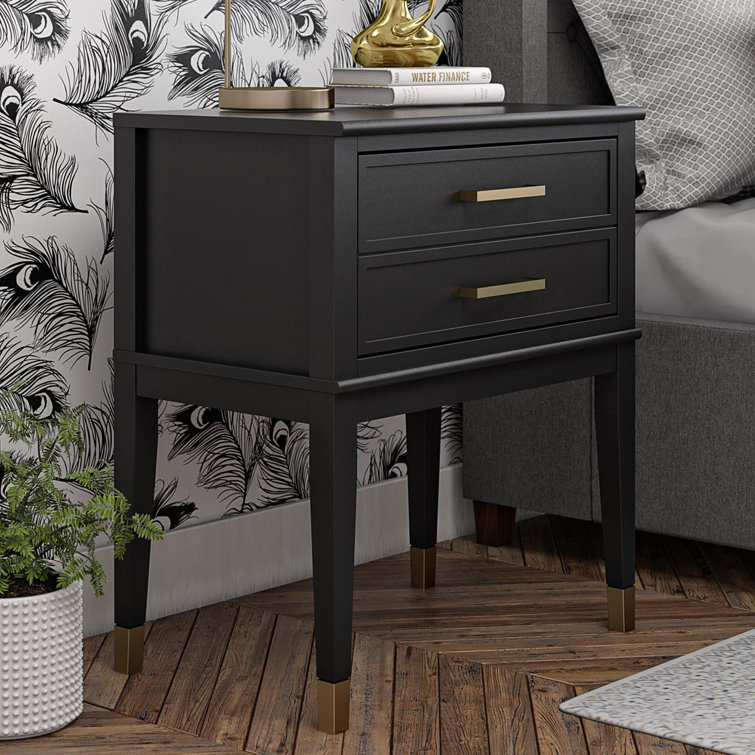 Black Wood End Table with Faux-Dual Drawer Storage