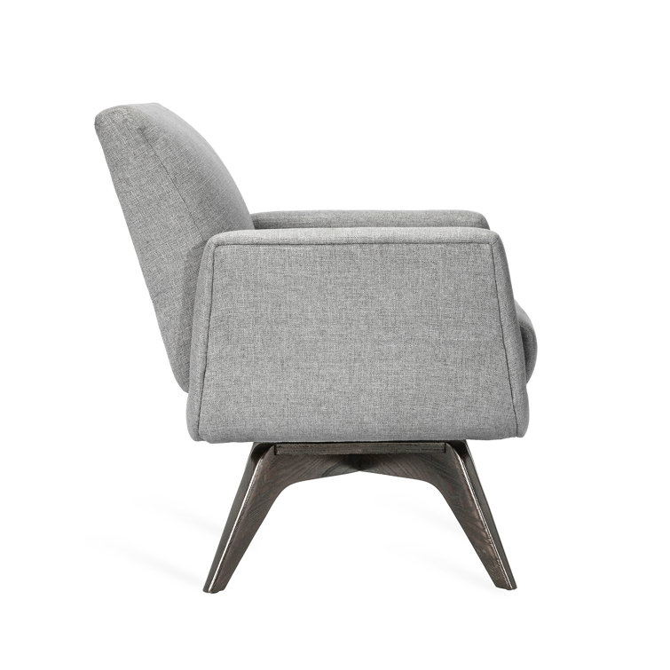 Gray Handcrafted Swivel Armchair with Wood Base