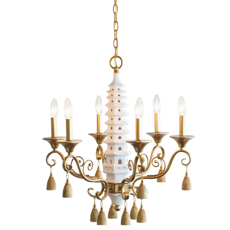 Madcap Cottage 6-Light Classic Brass & Porcelain Chandelier