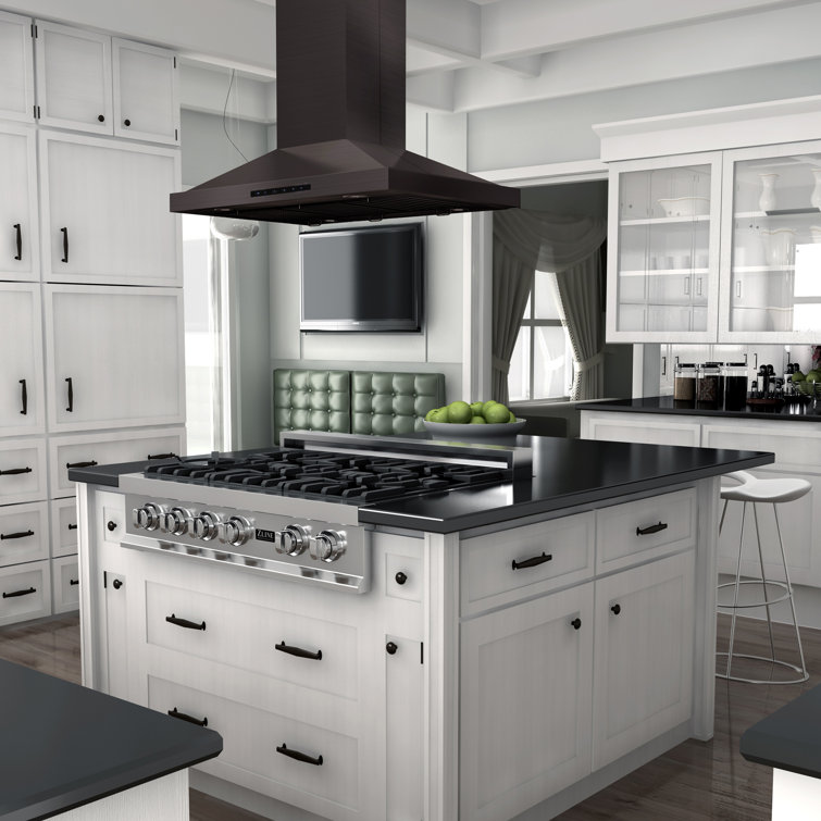 36'' Black Stainless Steel Convertible Island Range Hood
