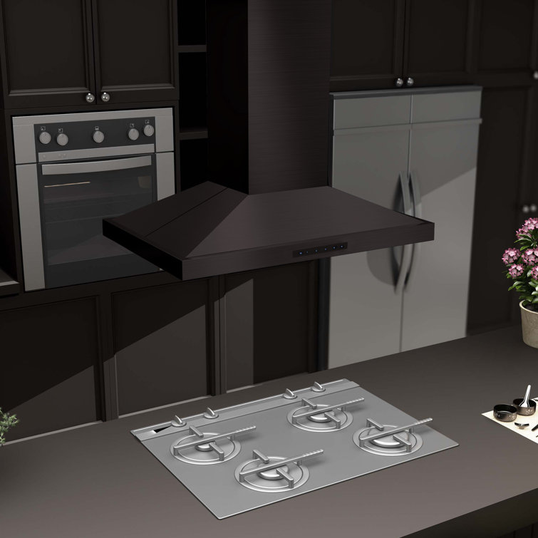 36'' Black Stainless Steel Convertible Island Range Hood