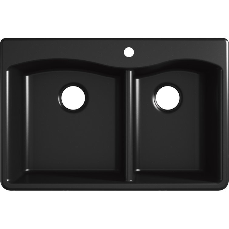 Matte Black Granite Composite Double Bowl Drop-In Kitchen Sink