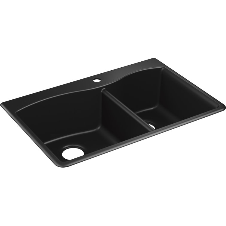 Matte Black Granite Composite Double Bowl Drop-In Kitchen Sink