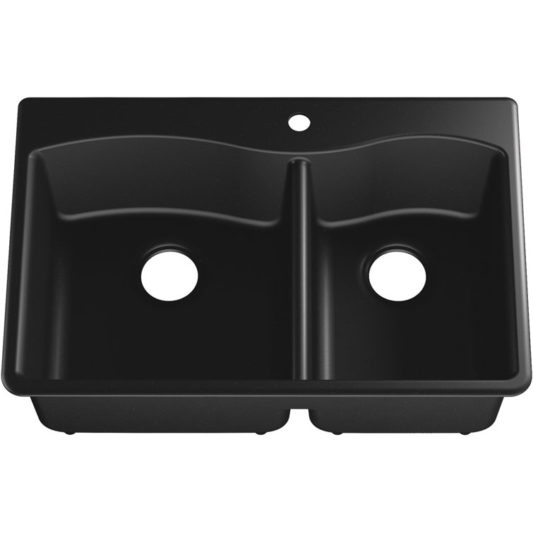 Matte Black Granite Composite Double Bowl Drop-In Kitchen Sink