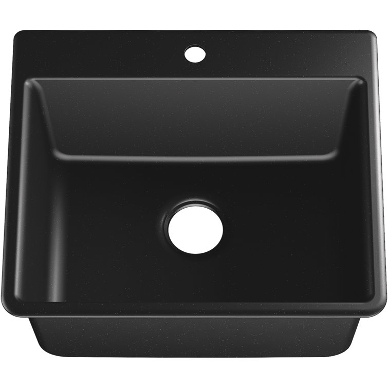 Matte Black Stone Single-Bowl Drop-In Kitchen Sink