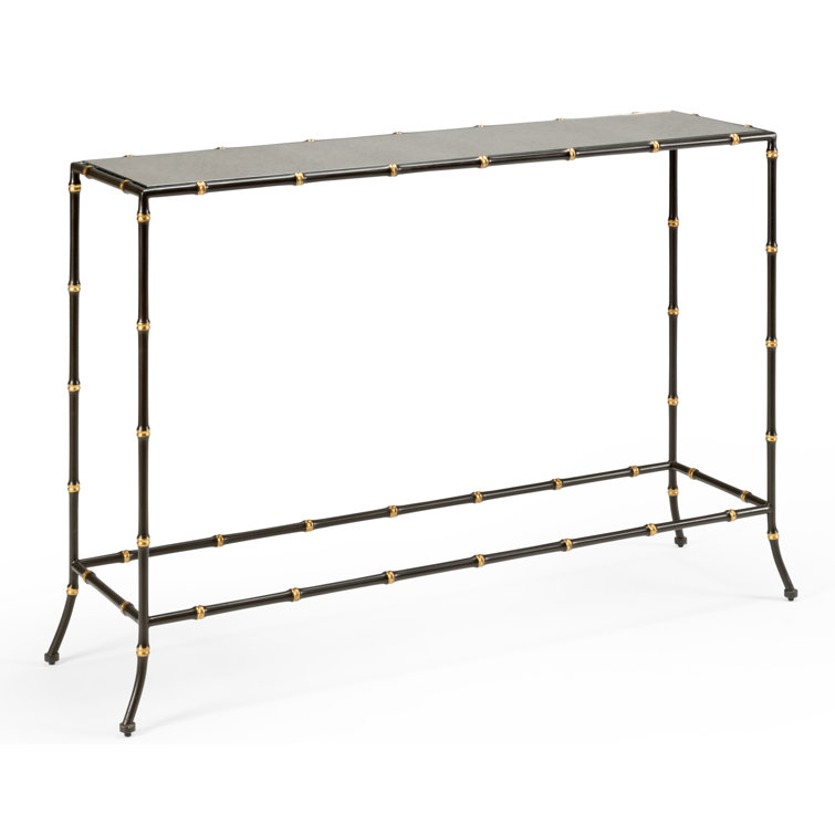 Black and Gold Glass Top Console Table with Metal Frame