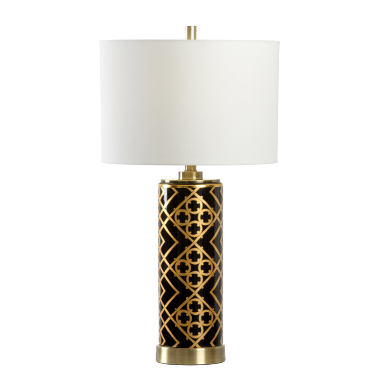 King Black and Gold 1-Light Table Lamp with Linen Shade