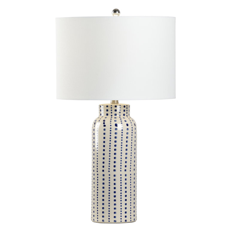 Milton Blue and White Glazed Ceramic Table Lamp with Linen Shade