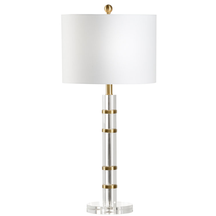 Merida Antique Brass Accents Clear Crystal Linen Shade Table Lamp