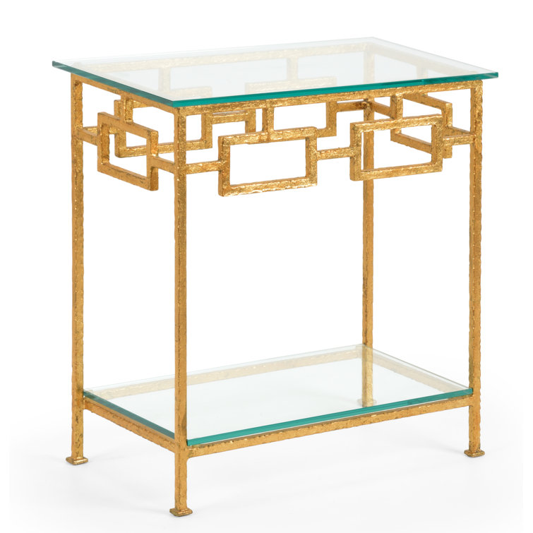 Hampshire Hammered Gold Metal and Glass Square End Table