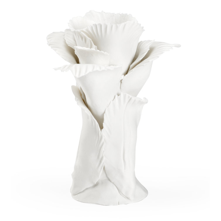 White Ceramic Flower Figurine, 7-Inch