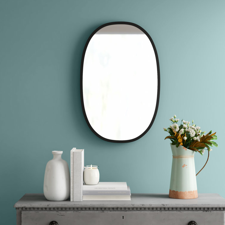 Modern Industrial Hub Oval Wall Mirror with Black Rubber Rim