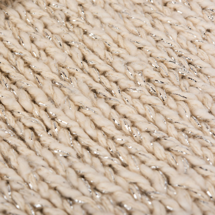 Contemporary Beige & Silver Lurex Knitted Cotton Throw, 60" x 50"