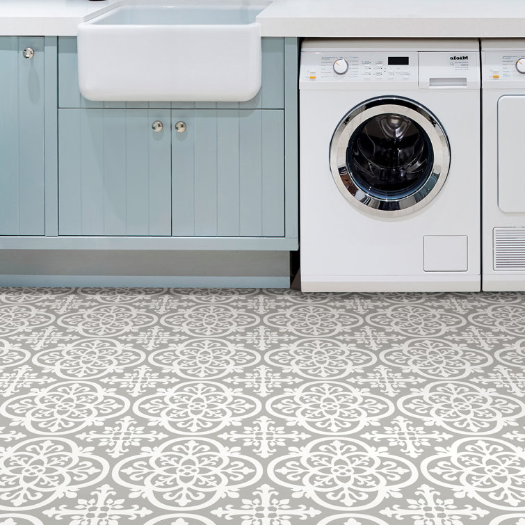 Gray and White Vinyl Peel and Stick Floor Tiles Pack of 10