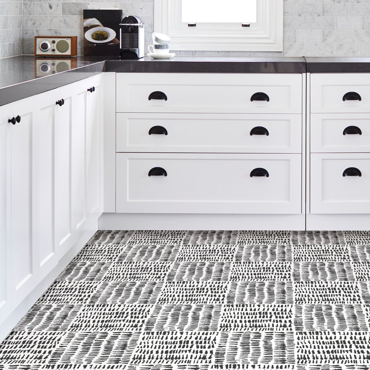 Black and White Vinyl Peel & Stick Kitchen Floor Tiles