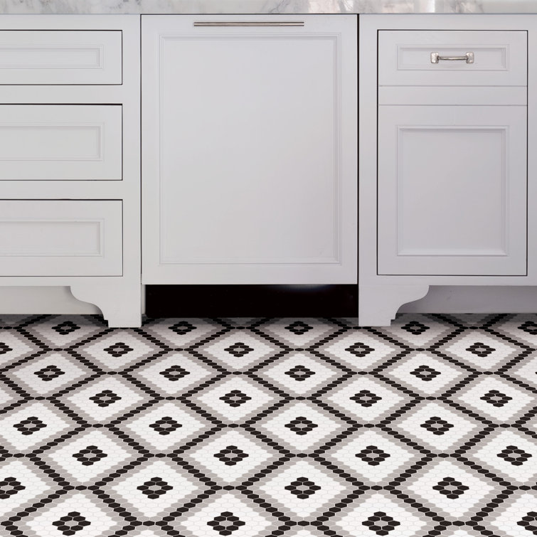 Black and White Hexagon Peel and Stick Vinyl Floor Tiles