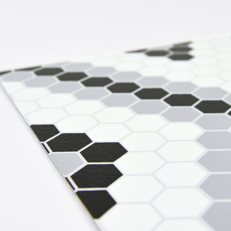 Black and White Hexagon Peel and Stick Vinyl Floor Tiles
