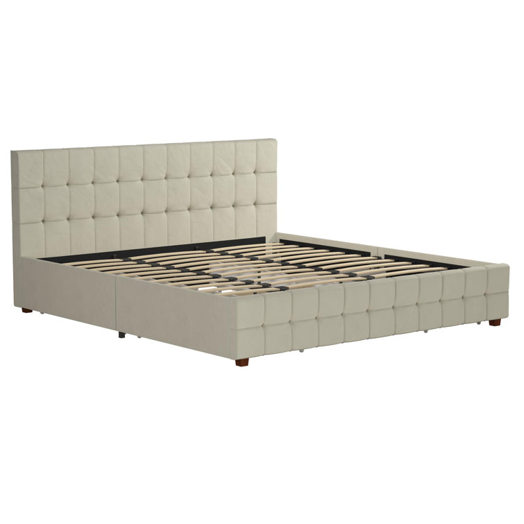 Elizabeth King Black Velvet Upholstered Storage Platform Bed