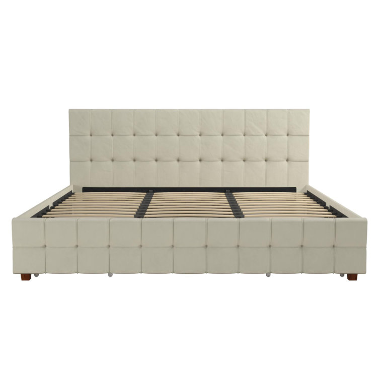 Elizabeth King Black Velvet Upholstered Storage Platform Bed