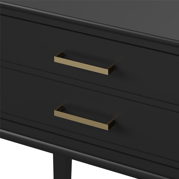 Black Wood End Table with Faux-Dual Drawer Storage