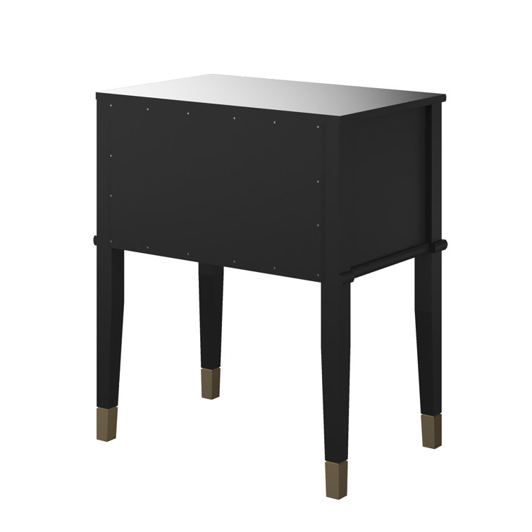 Black Wood End Table with Faux-Dual Drawer Storage