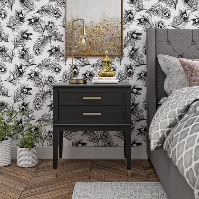 Black Wood End Table with Faux-Dual Drawer Storage