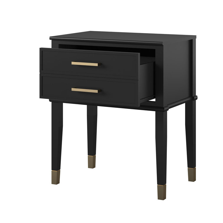Black Wood End Table with Faux-Dual Drawer Storage