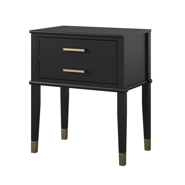 Black Wood End Table with Faux-Dual Drawer Storage