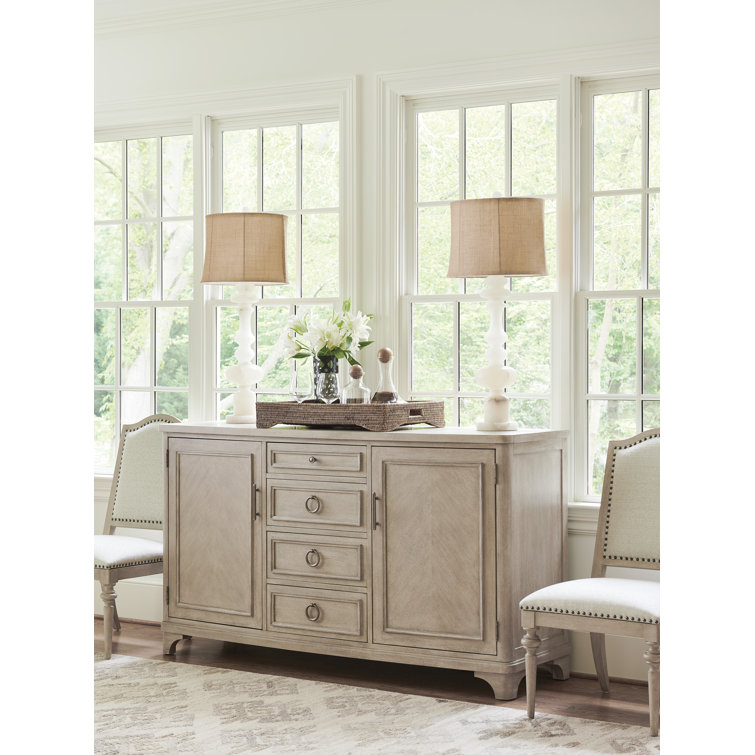 Malibu Elegance 70'' Beige Bowfront Sideboard with Herringbone Veneer