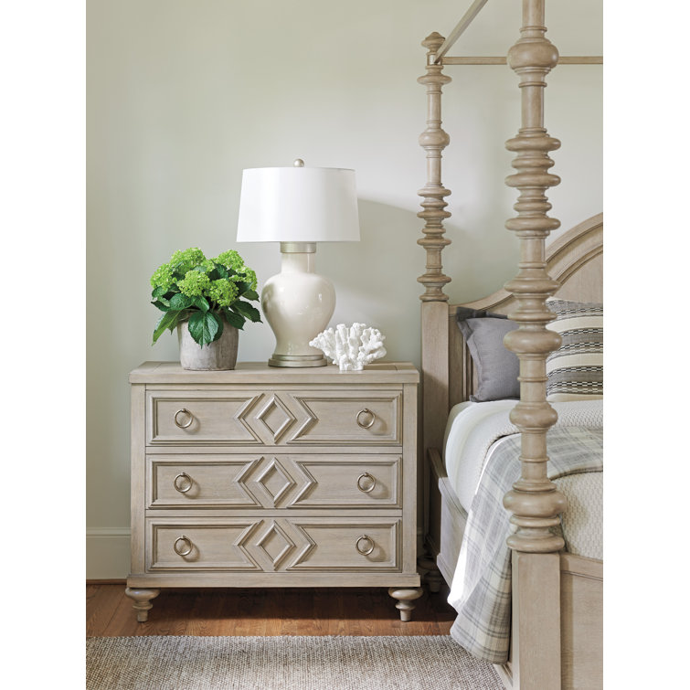Transitional Barclay 42" Beige 3-Drawer Chest with Framed Diamond Design