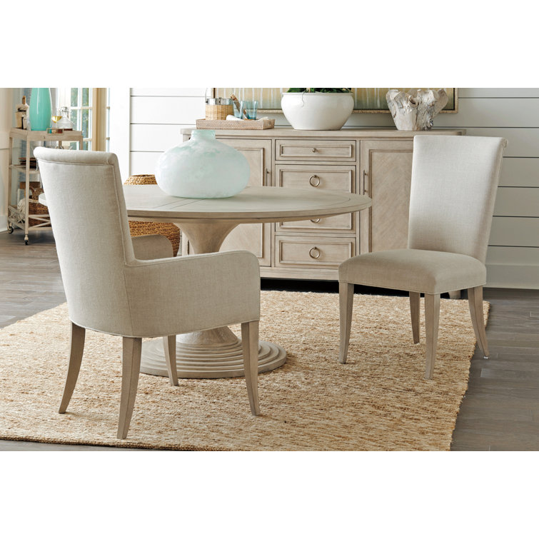 Beige Linen Flared Saber Leg Upholstered Side Chair