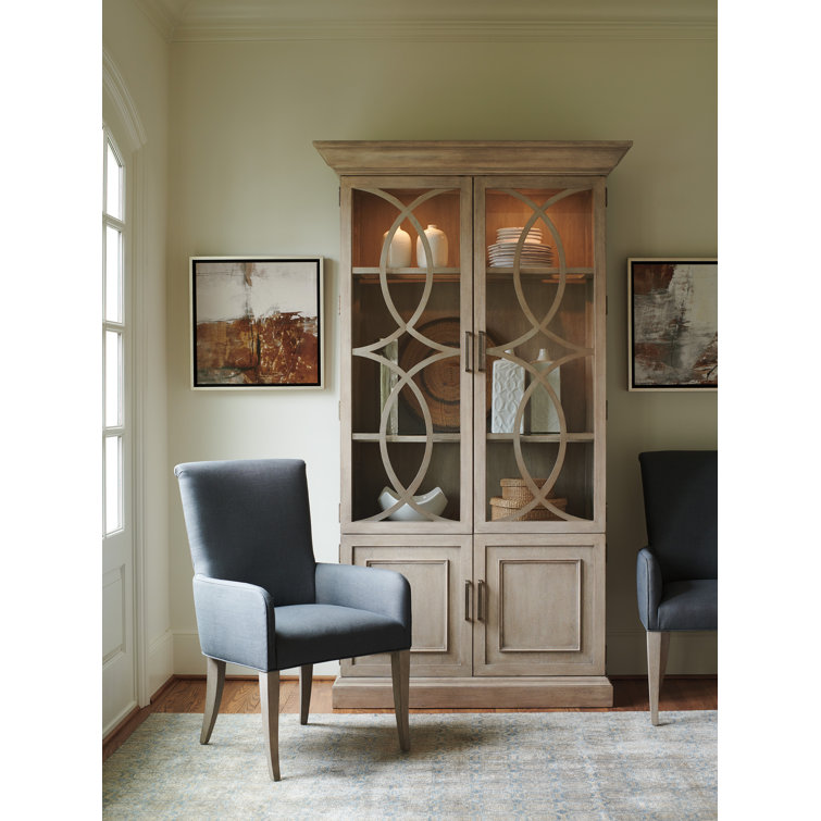Beige Lighted Curio Cabinet with Glass Shelves