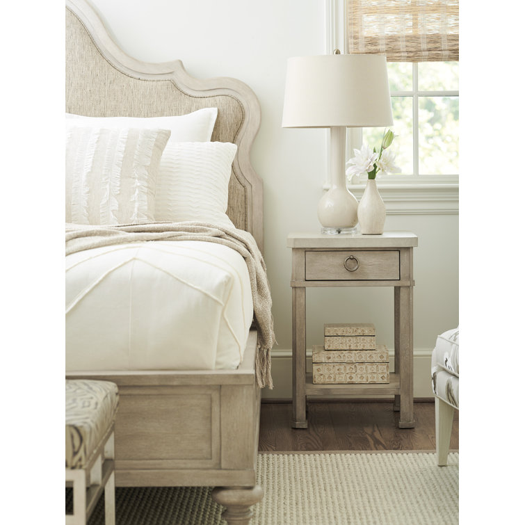Beige Concrete Top Transitional Nightstand with Drawer