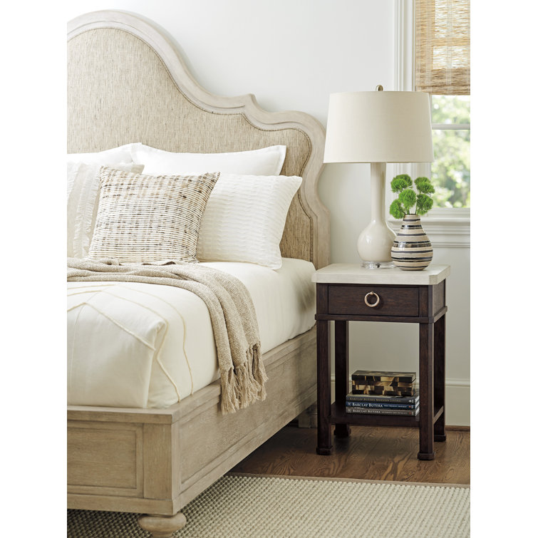Escondido Transitional Cream/Brown Nightstand with Concrete Top