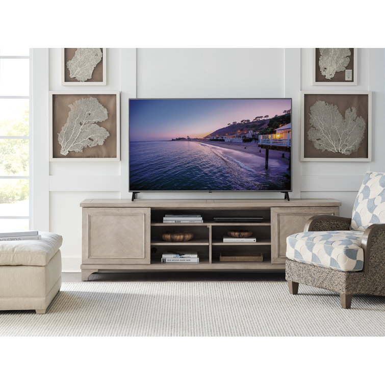 Gray 88'' Transitional Media Console with Sliding Doors