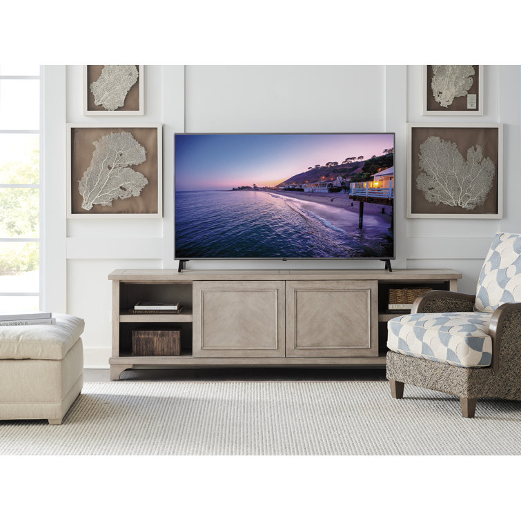 Gray 88'' Transitional Media Console with Sliding Doors