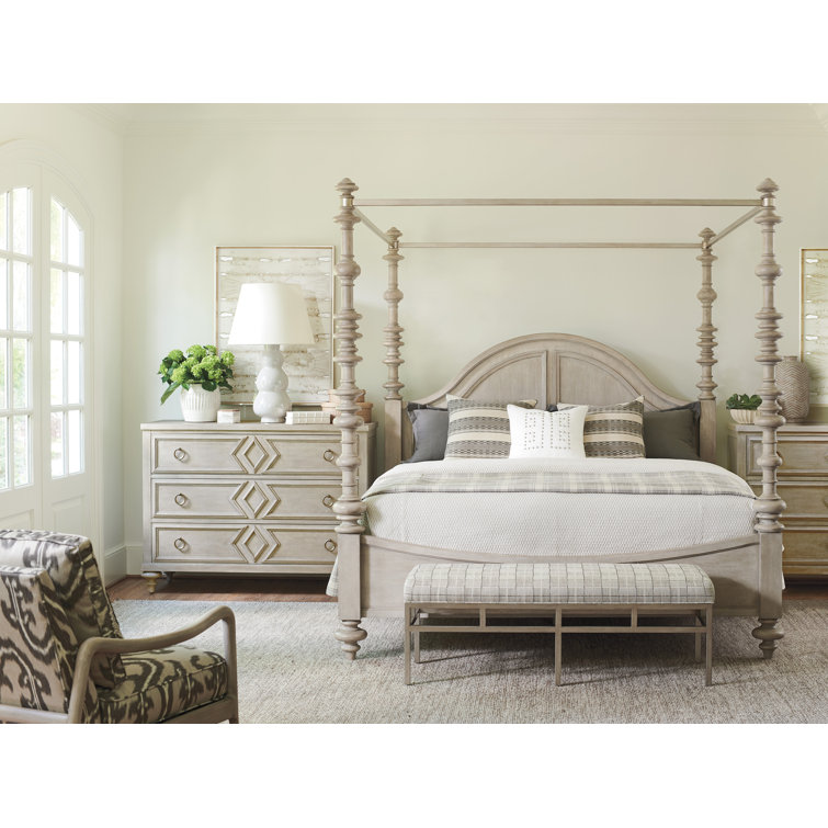 Beige Wood California King Poster Bed with Canopy