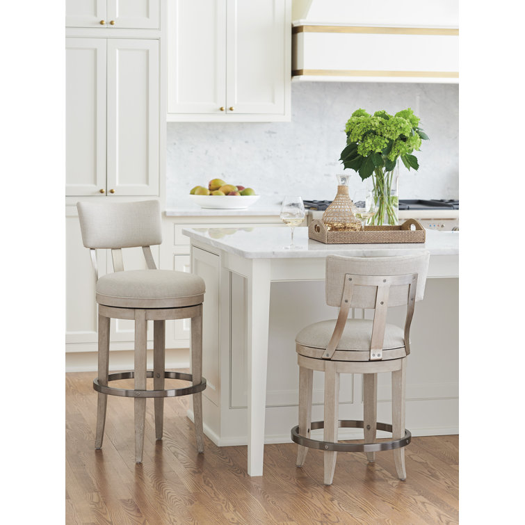 Contemporary Malibu 42'' Beige Swivel Bar Stool with Metal Accents