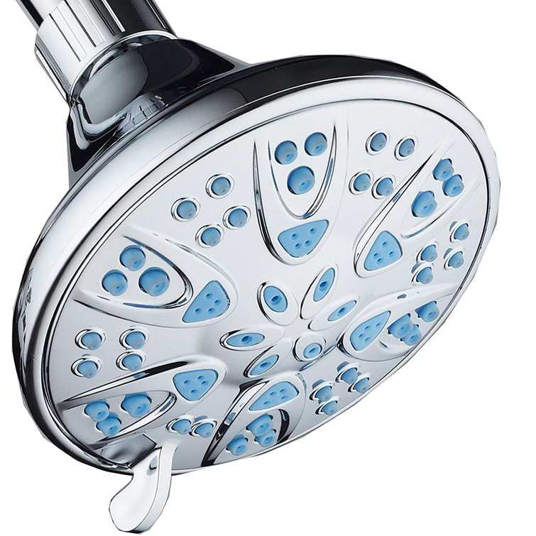 Chrome Blue High-Pressure 6-Setting Handheld Shower Head