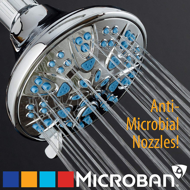 Chrome Blue High-Pressure 6-Setting Handheld Shower Head