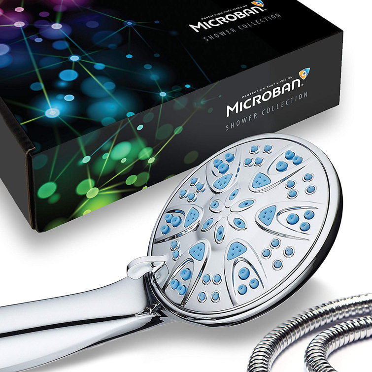 Chrome Handheld Shower Head with Blue Nozzles and 6 Settings