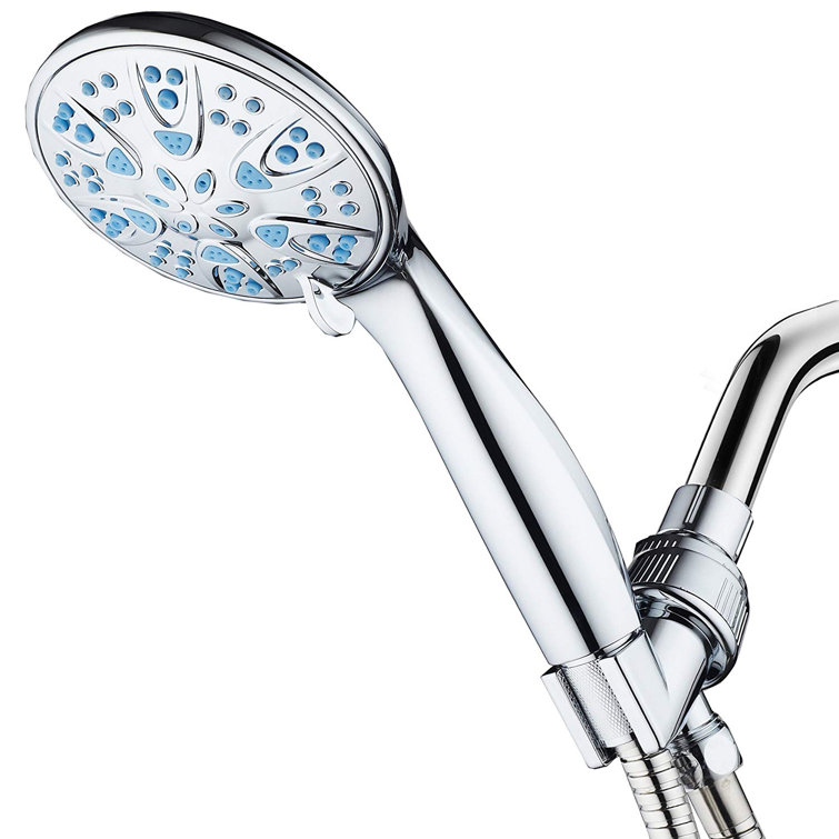 Chrome Handheld Shower Head with Blue Nozzles and 6 Settings