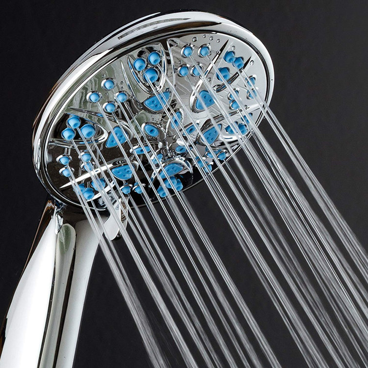 Chrome Handheld Shower Head with Blue Nozzles and 6 Settings