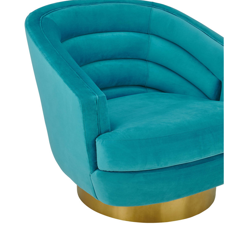 Blue Velvet Swivel Chair with Gold Base