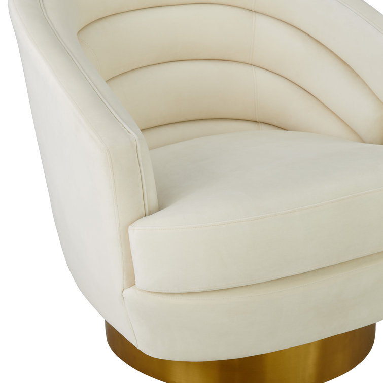 Cream Velvet Swivel Accent Chair with Gold Base